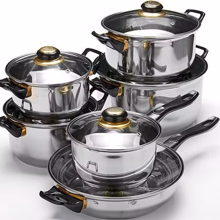 Bakelite Handle 12PCS Stainless Steel Cookware Set with Fry Pan