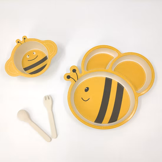 Eco-Friendly Bamboo Fiber Cartoon Shape Kids Melamine Dinnerware with Gift Box Set