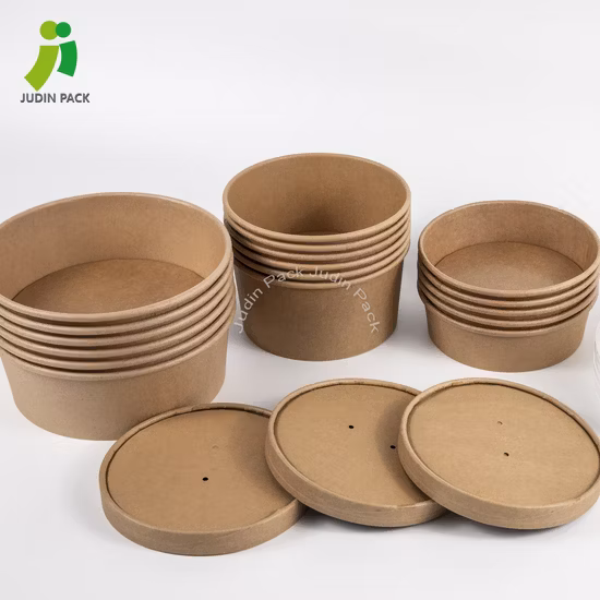Paper Salad Bowl with Lid 500ml-1300ml by Disposable Kraft Paper