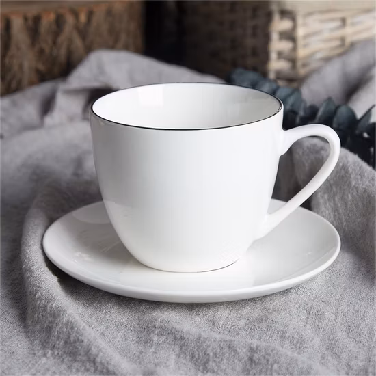 Basic Collection Coupe Shape with Grey Rim New Bone China Dinnerware Sets