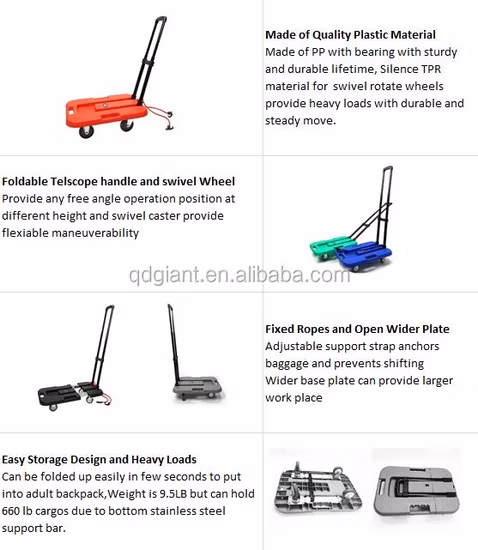 Portable Large Wheel Luggage Car Plastic Products Pull Rod Cart